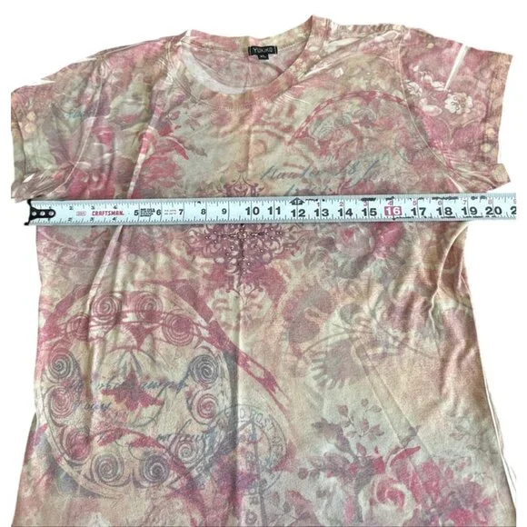 Yukiko Vintage Style Boho T-Shirt Rhinestone Embellishment & Floral Design XL - Picture 8 of 8